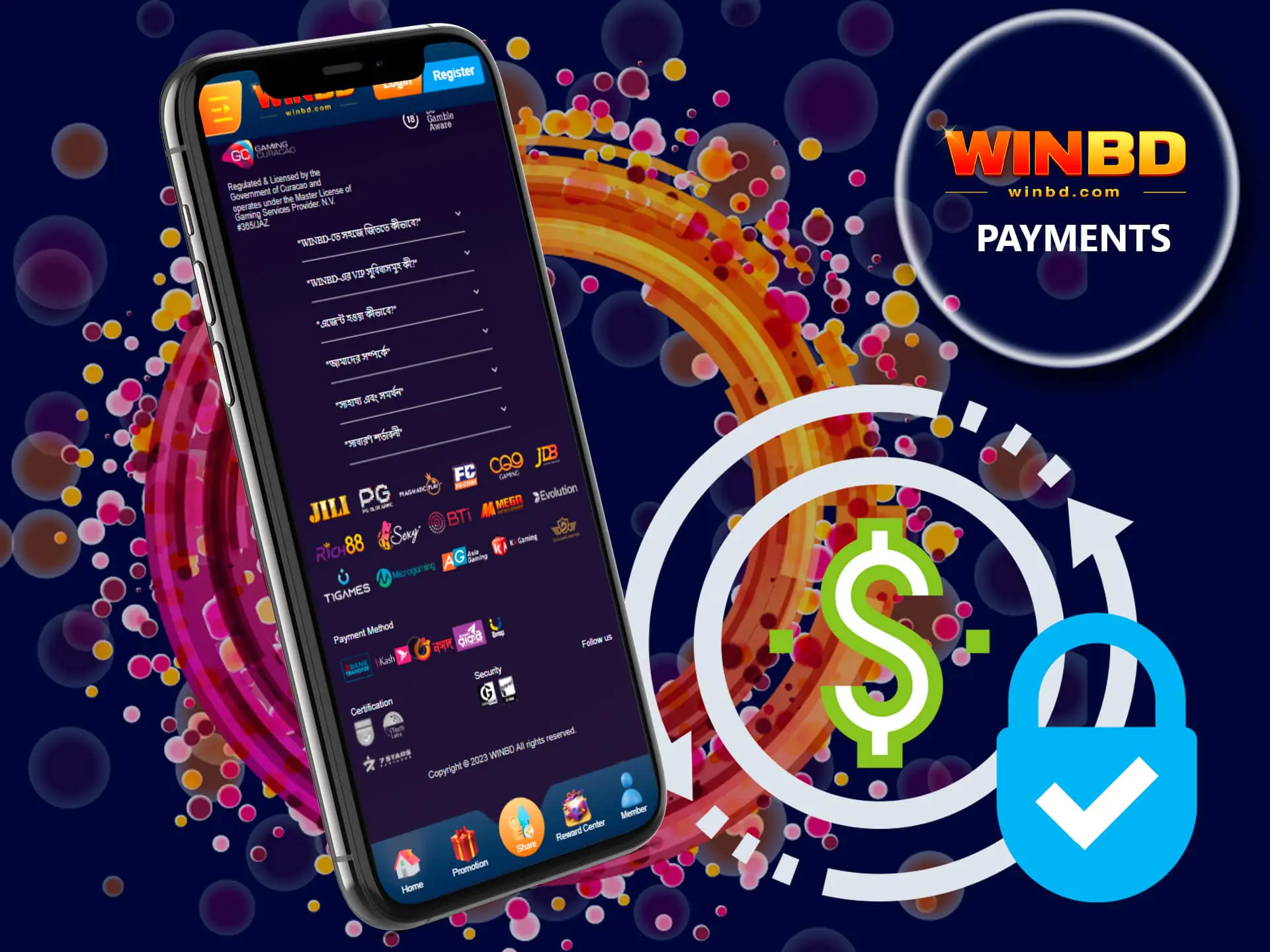 Convenient payment systems are available in the WinBD app